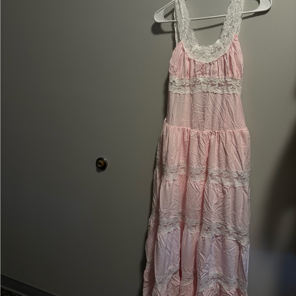 Frankie's Bikinis Dakota Maxi Pink and White Lace Dress
